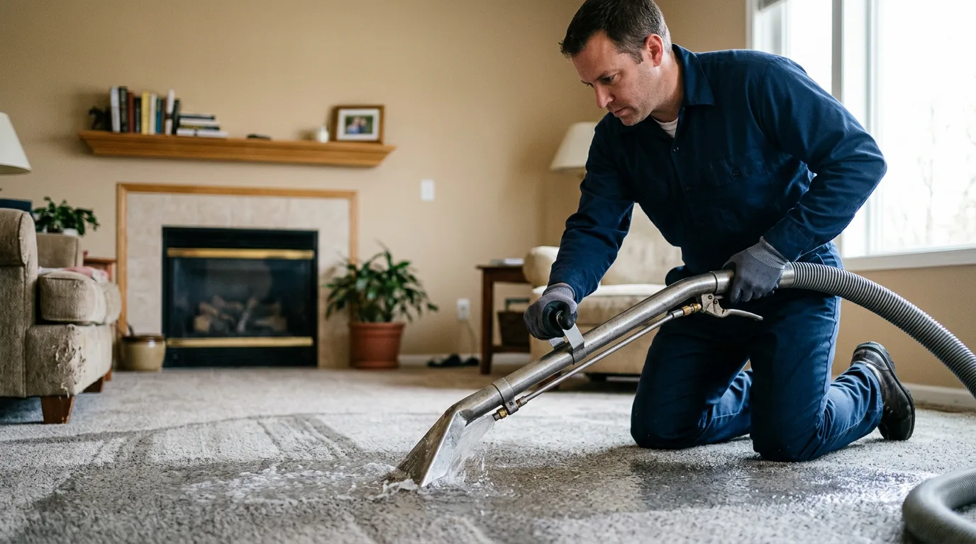 Water damage restoration technician working near Wellsville, NY